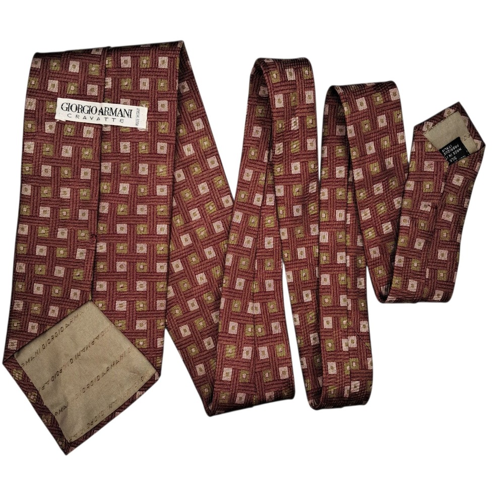 Giorgio Armani Silk Geometric Wide Classic Necktie Brown Italy 57.5‎ x 3.75 - Picture 3 of 8